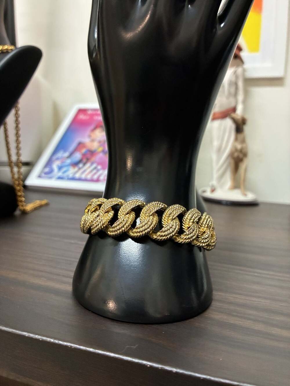 Vintage 1980s Textured Gold Tone Chunky Curb Link Statement Bracelet